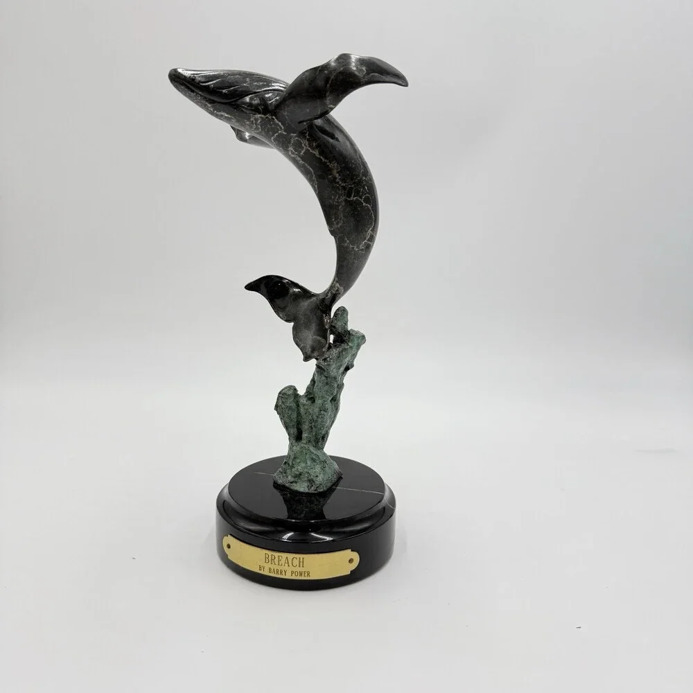 Rare Barry Power Bronze Marble Base Art Sculpture Hunchback Whale Breach” 24/400
